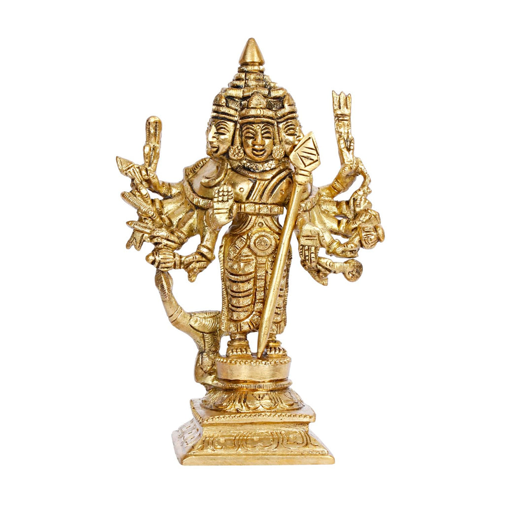ARTVARKO Brass Lord Shanmugar Murugan Kartikeya Murugana Kumaraswamy Karthikeya Standing with Peacock Idol Swaminatha Skanda Murti 6 Inch