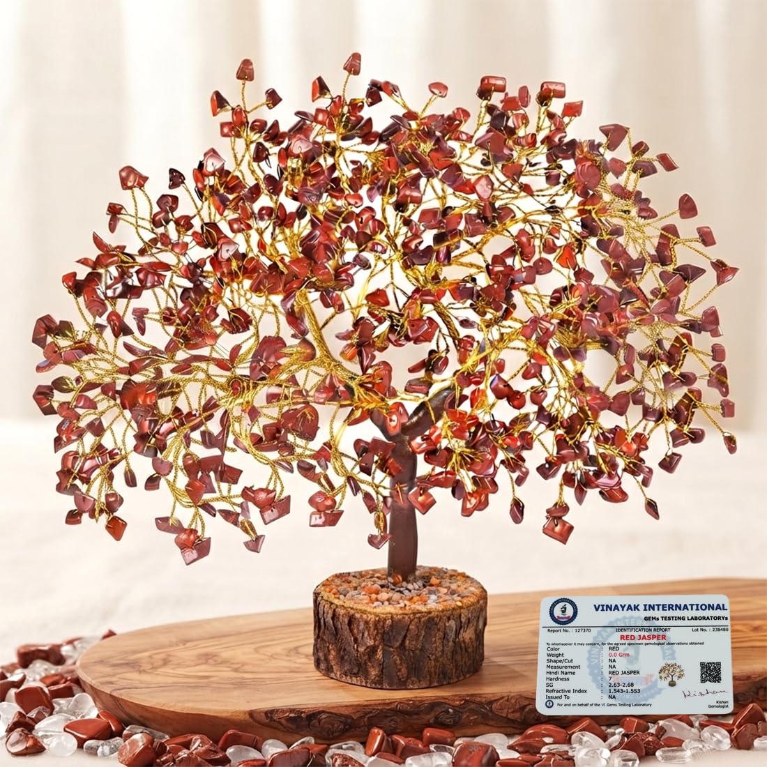 Crystu Certified Red Jasper Stone Tree 300 Beads Crystal Tree Stone Tree Showpiece