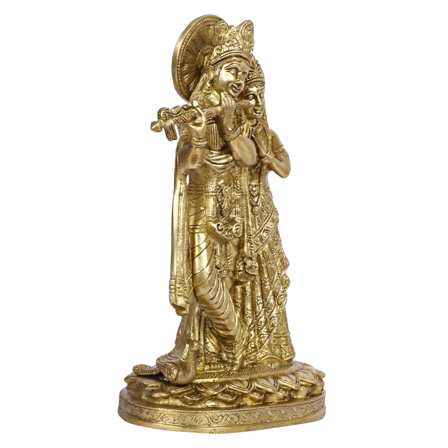 ARTVARKO Radha Krishna Brass Murti Murli Kishan Playing Flute Radha Idol Standing with Peacock for Home Mandir Decor Marriage Height 11 Inch