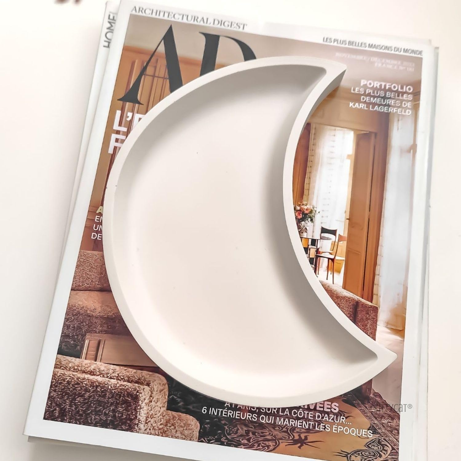 Kitty Cat® Crescent Moon Trinket Tray | Aesthetic White Decorative Organizer for Keys, Jewellery & Accessories | Minimalist Home Décor | Aesthetic Decor | Size 20.5 x 11.5 cm (Moon)