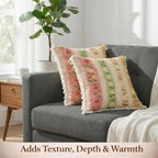 STITCHNEST 'Little Meadow Series' Tassled Cushion Cover | Set of 2 | Floral Cushion Cover 24 inch x 24 inch