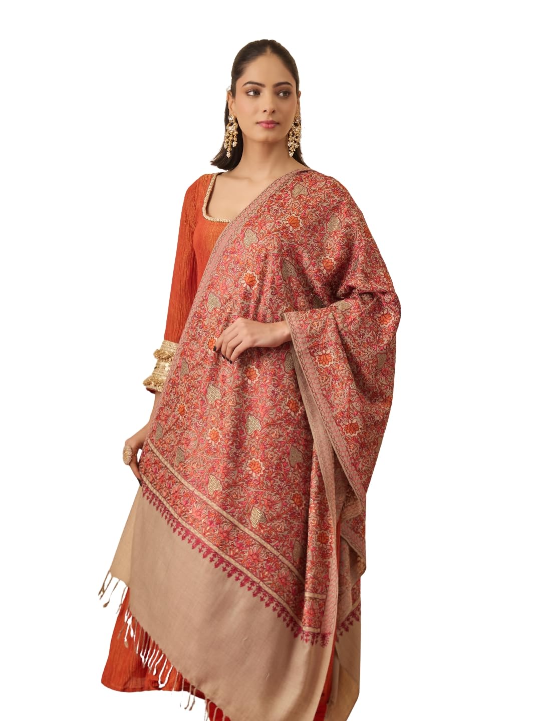 Pashmoda Women Hunar Fine Wool Nalki Embroidered Stole (Size : 28x80in, 71X203cm) EMST02