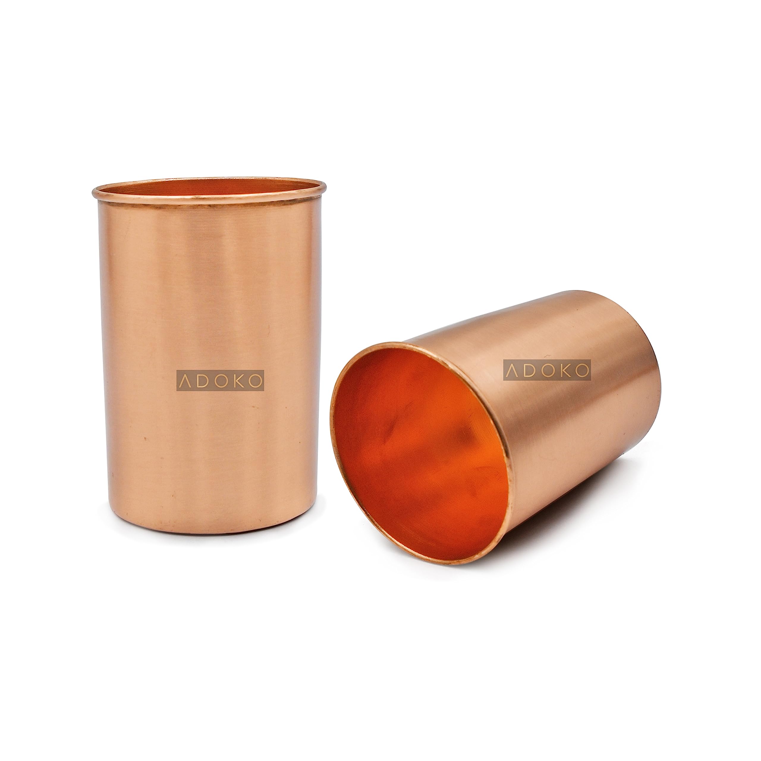 Adoko Pure Copper Tumbler 300ml | 2Pcs Set Handmade Ayurvedic Water Glass | Traditional Copper Utensil for Drinking & Serving