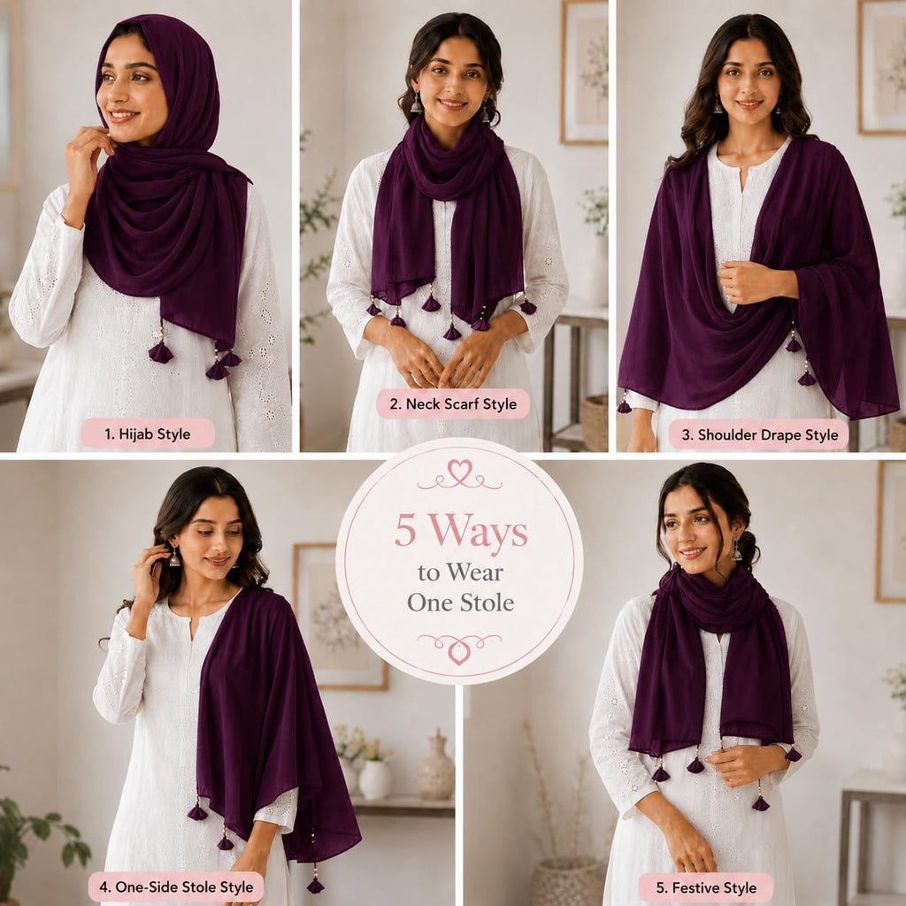 Women’s Chiffon Scarf Soft Lightweight Premium Stoles for Girls & Women | Stylish Modest Wear Dupatta for Daily & Party Use (Dark Purple)