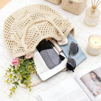 PALAY® Tote Bag for Woman Beige Crochet Beach Bohemian Women Handbags Hollow Out Knitting Shoulder Bag with Tassel Ornament Elegant Braided Hand Bag for Summer Vacation Travel
