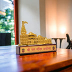 KridayKraft Metal Shree Ram Mandir Architectural with Wooden Base Model Prabu Shri Ram Bhumi Ayodhya Showpiece for Home Decor, Office | Metal Showpiece