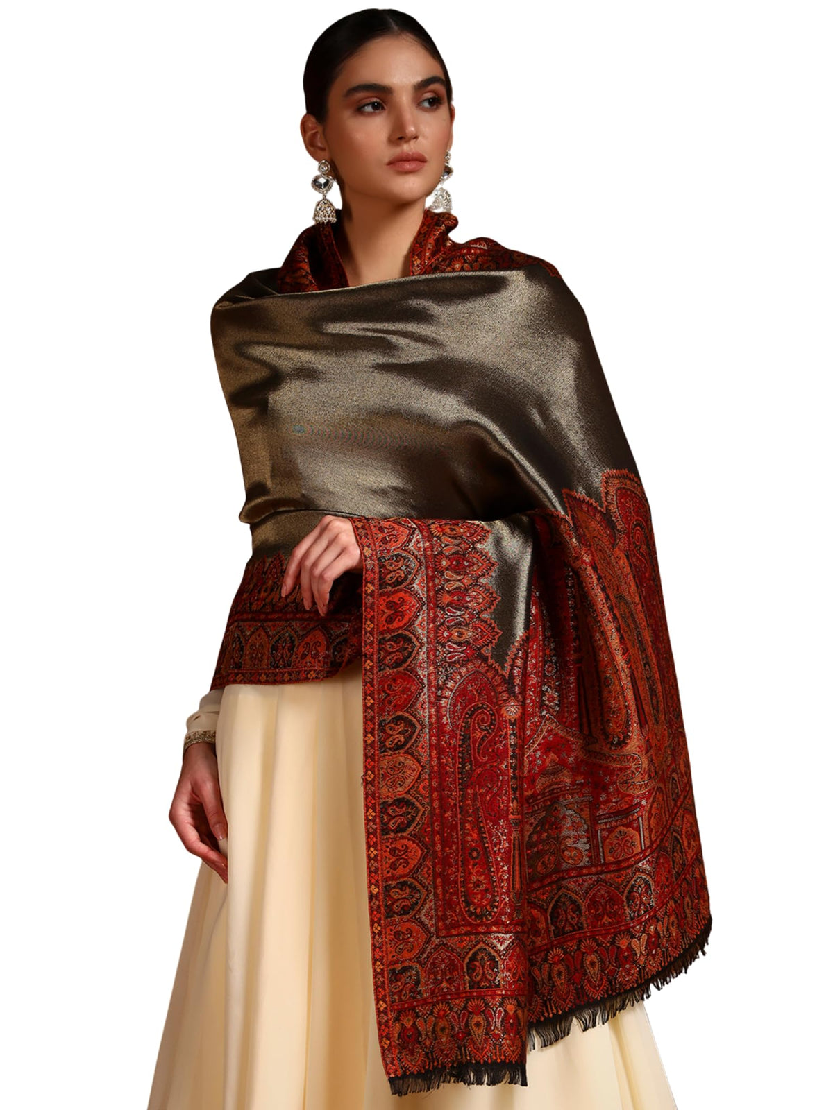 Pashmoda Women Zarvash Fine Wool Kaani Shawl, Authentic Kashmiri Luxury Pashmina Style Shawl, Stole, Medium Gents Lohi, Size (40x80 Inches, Maroon Color) ZSS06