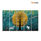 VIBECRAFTS Beautiful White Horses in Forest Premium Wall Painting of Five Pieces For Home|Office|Living Room|Gift (PTVC5Pcs4_8704)