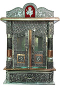Suhanika Crafters Wooden Pooja Mandir for Home Large Sagwan Wood Temple with Copper and Aluminum Accents Handcrafted Dev Ghar Mantapa for Home Office Prayer Room Traditional Decor Gift