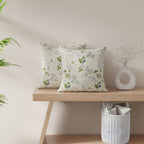 HUESLAND Premium Cotton Cushion Cover 16 inch x 16 inch | Decorative Square Throw Pillow Covers Set for Sofa, Living Room & Bedroom | Set of 2 | Green Leaf Floral