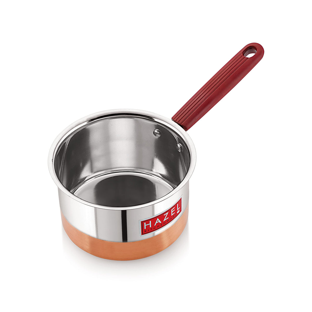 Hazel Premium Heavy Gauge Stainless Steel Flat Patila Sauce Pan Cookware with Copper Bottom (1.1 LTR), Silver & Copper