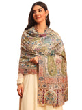 Pashmoda Women Rangkaar Fine Wool Fabric Pashmina Kalamkari Embroidered Shawl (Size: 40x80in, 101x203cm) KAS14