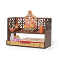 GKD Aastha Compact Wooden Pooja Mandir for Home & Office | Small Table Top & Wall Mounted Wooden Temple Stand with Golden Acrylic Elegance | Devghar (H-8 x L-12 x W-5.5 Inch)