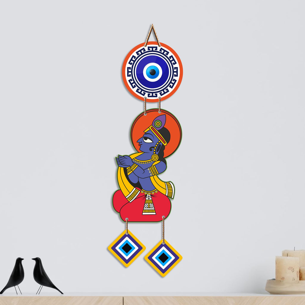 Artvibes Cute Kanha Evil Eye Wall Decor for Main Door Entrance | Nazar Protection Hanging for Home Temple Living Room Bedroom | Good Luck Vastu Decorative Gift (WH_8574N)