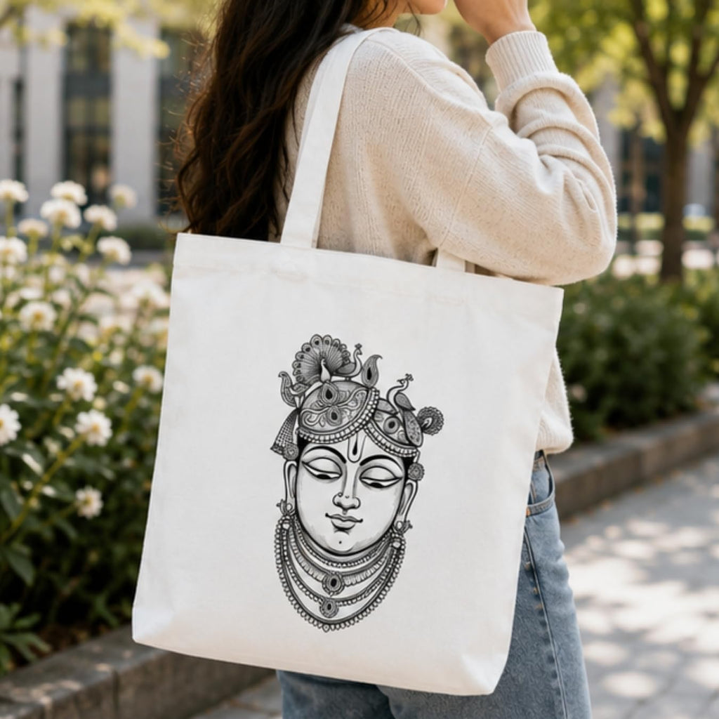 Adorvue Shrinath Ji DIY Art Tote Bag for Kids & Adults – Reusable Canvas Cotton Tote Bag for DIY Painting & Creative Activities, Stylish Eco-Friendly Bag for Shopping, Travel & College Pack of 2