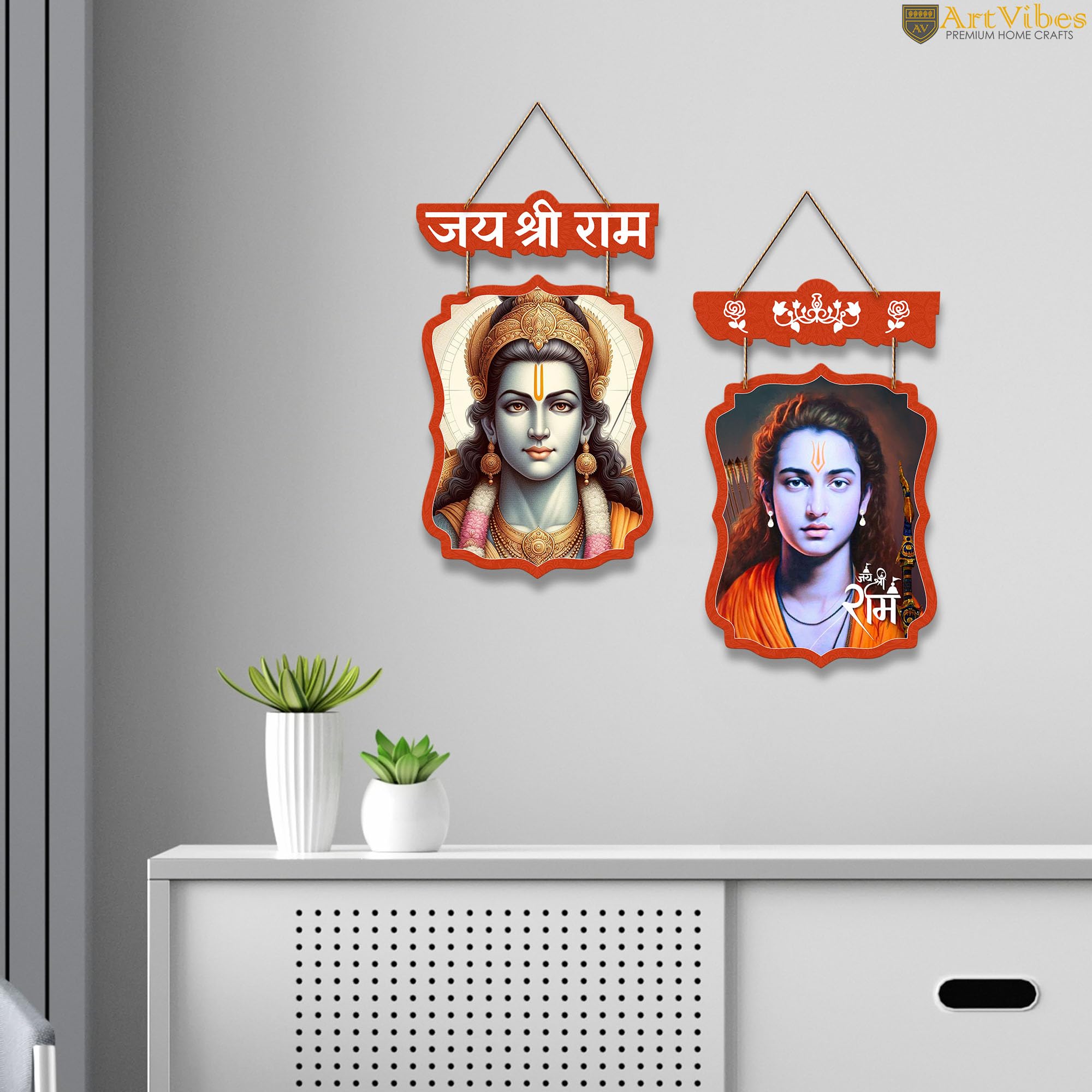 Artvibes Shri Ram Wall Hanging Home Decorative Wall Art for Living room | Spiritual Decor Items | Wall Painting | Wall Illustrations| Stylish Modern Decor Item | Gift Items (WH_9725N), Set of 2