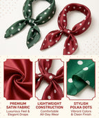NHCDFA 2 PCS Satin Scarf for Women Stylish, Neck Scarf for Women, Head Scarf for Women,Polka Dot Design Fashion Accessory, Set Green and Red, Versatile Wear for Outfits