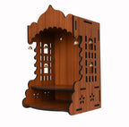 AR ART Wooden Polished Temple Solid Finish Design Temple for Home & Office Puja Mandir for Home Wall Mounted (L-8.5, W-7.5, H-12 Inch) (Light Brown)
