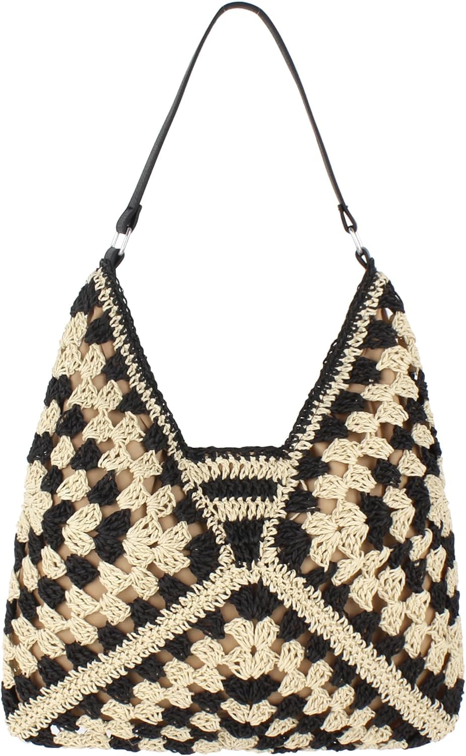 MAIRO LIFESTYLE Womens Straw Wicker Handmade Boho Summer Beach Aztec Tote Bag (Black)