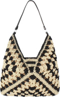 MAIRO LIFESTYLE Womens Straw Wicker Handmade Boho Summer Beach Aztec Tote Bag (Black)