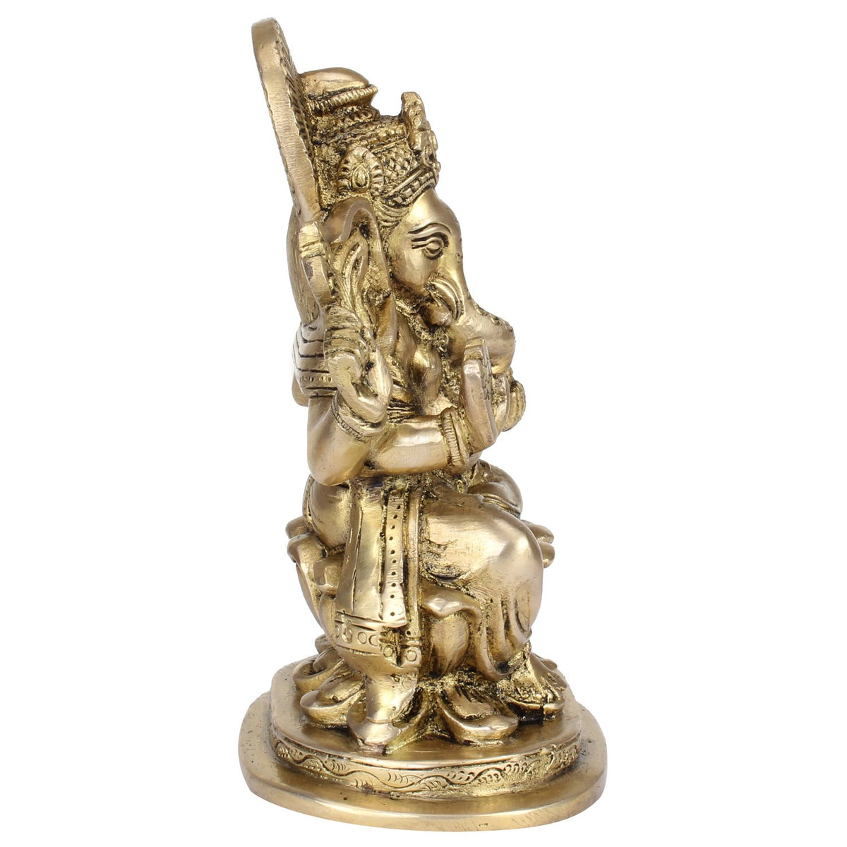 SVARUP Brass Ganesha Murti Ganesh Sitting on Lotus Idol Statue Figurine for Puja Decor Gift 7 Inch Gold Color