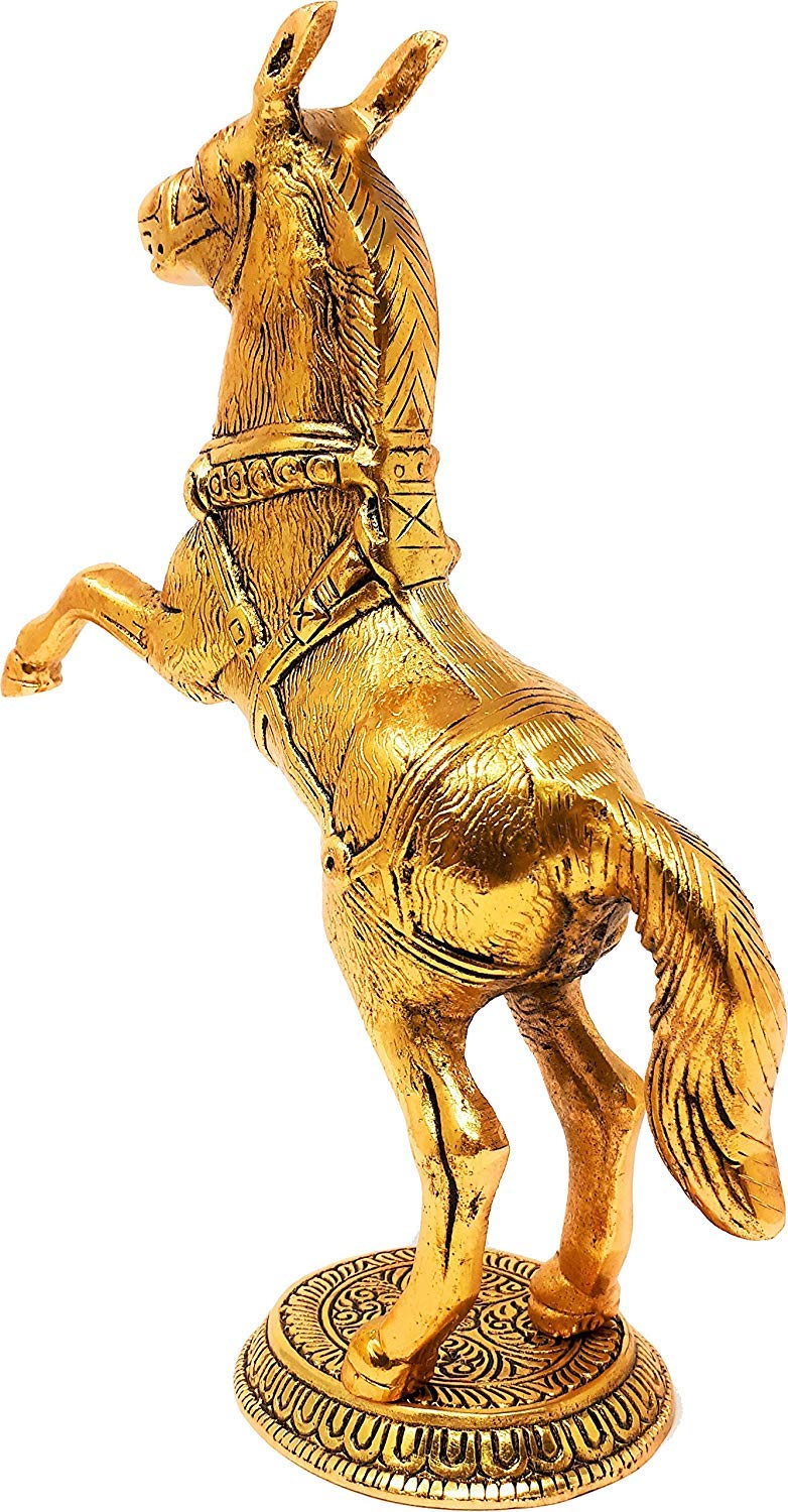 Prince Home Decor & Gifts White Metal Golden Oxidized Jumping Horse Statue