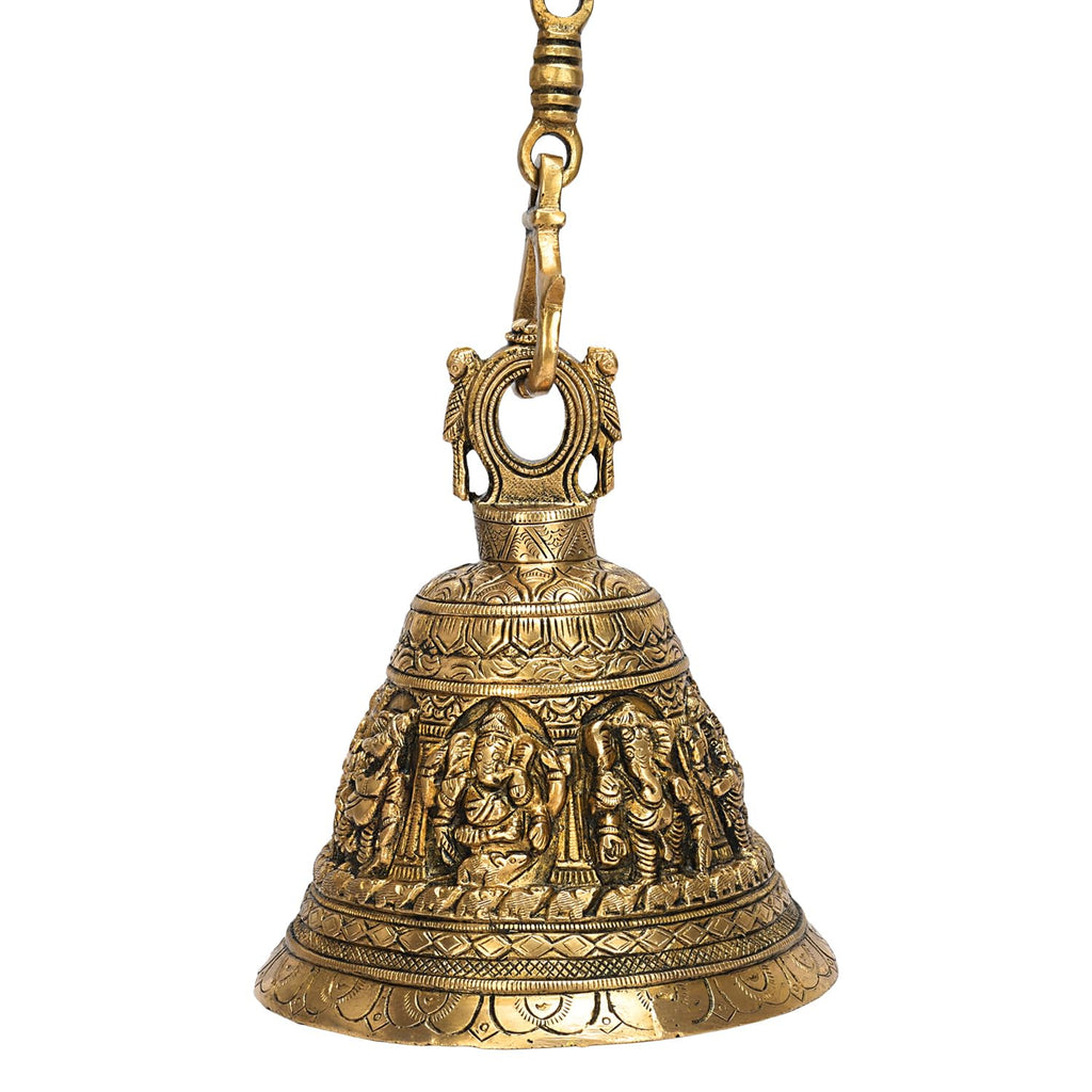 Artvarko Brass Dancing Ganesha Hanging Temple Bell Ganesh Ashta-Vinayaka Deep Sound Ghanta Height 32 Inch