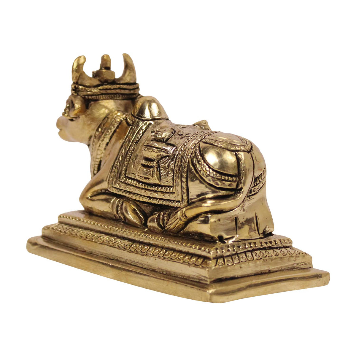 Artavrko Brass Nandi Shiv Parvati Vehicle Bull Carving on Shivling & Trishul Statue Brass Idol Showpiece Home Décor Office Puja Temple(LxBxH 14x6x9 cm)