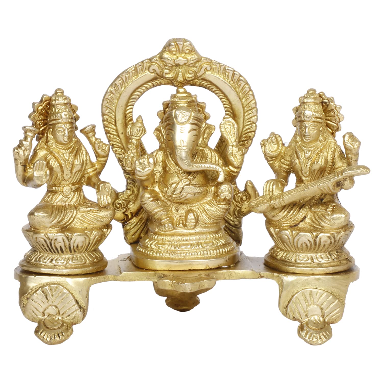 ARTVARKO Pure Brass Lakshmi Ganesha Saraswati Idol Ganesh laxmi Sarasvati Murti Statue for Diwali Puja Home Decor Good Luck Gift 6.5 Inches