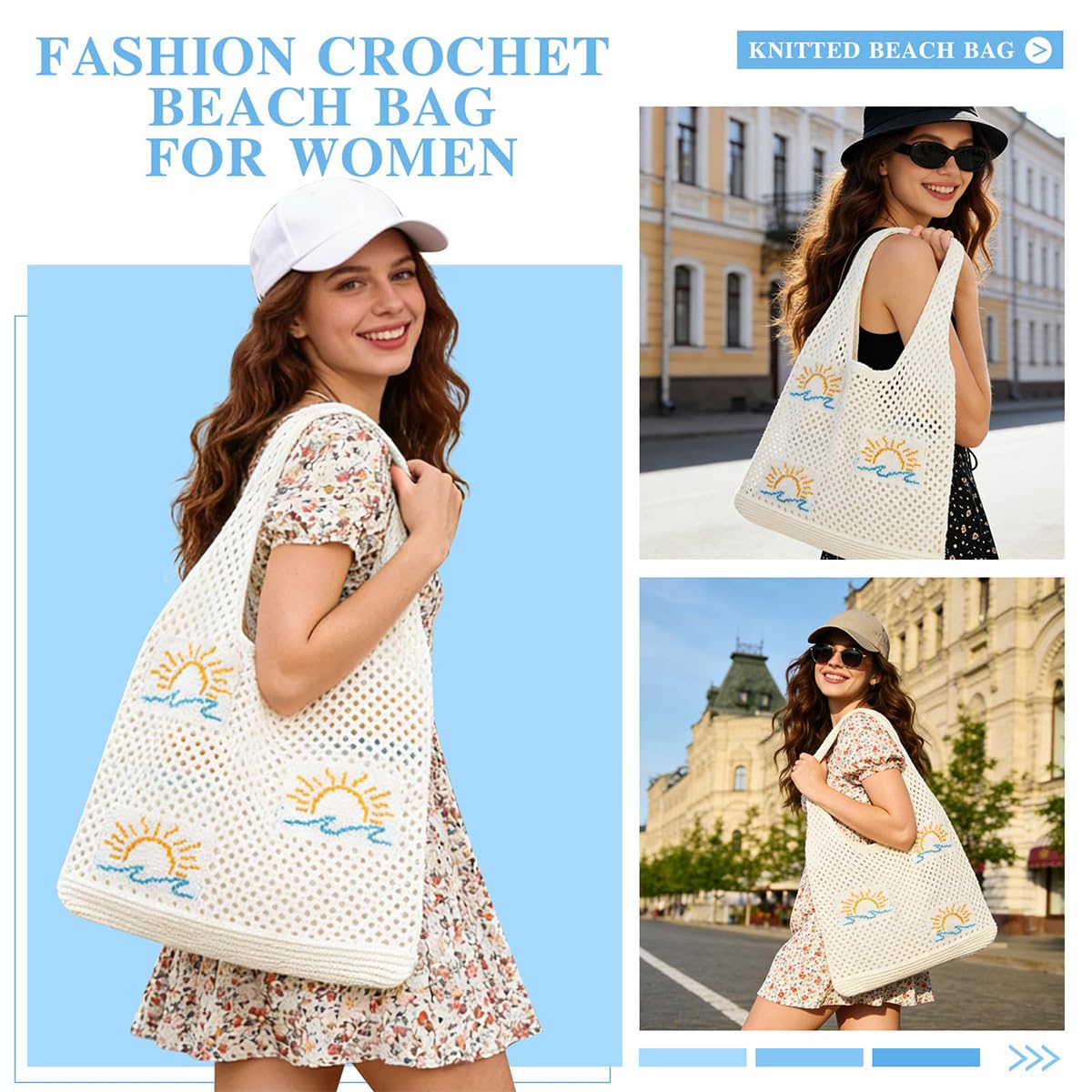 Crochet Bag For Women Stylish, Tote Bag For College Girls, Beach Bag For Women Stylish, Cotton Tote Bag For Woman, Crochet Bags, Cloth Bag For Woman, Ivory White Sunrise Sun Hook Handmade Beach Tote