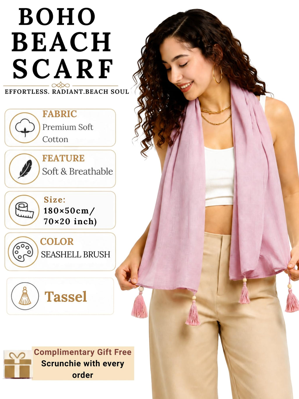 KE KANHA EXPORTS Cotton Scarf|Scarf for Women|Cotton Stole|Soft Beach Wrap|Tassel Design|Easily fits 180 * 50cm