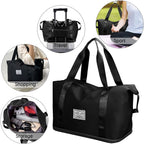 Viyaro Polyester Multi-Purpose Tote Bag | Foldable Waterproof Design with Dry & Wet Separation, Multiple Utility Pockets with Zipper & Lightweight Shoulder Carrying Comfort | Organized Option—black