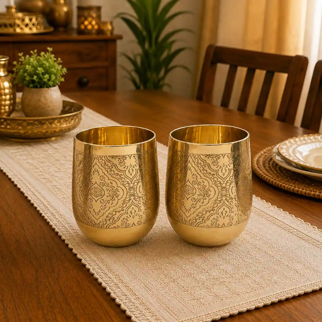 Brass Hand Carved Glass Pair Vedansh Craft