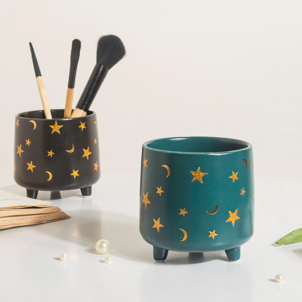 Stars and Moons Black Ceramic Planter Small Nestasia