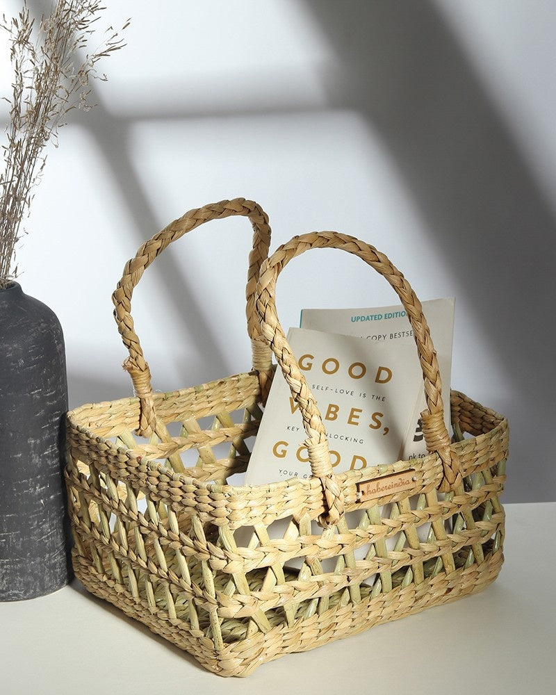 Natural Seagrass Jali Fruit Hamper Basket for Kitchen, Dining, and Decorative Storage