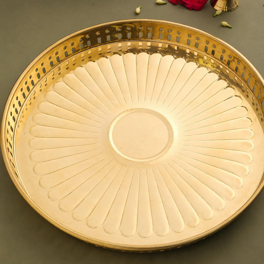 Brass Round Tray / Platter (11 Inch) Vedansh Craft