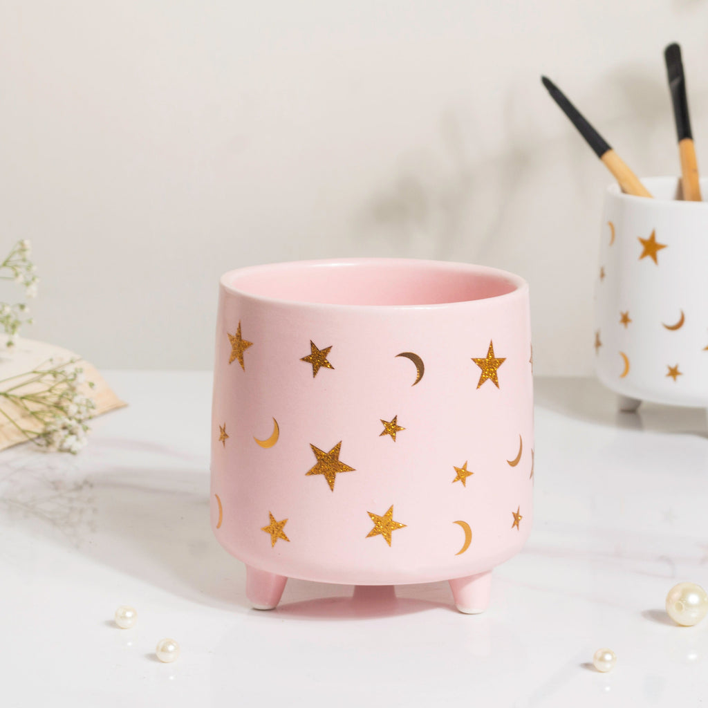 Stars and Moons Pink Ceramic Planter Small Nestasia