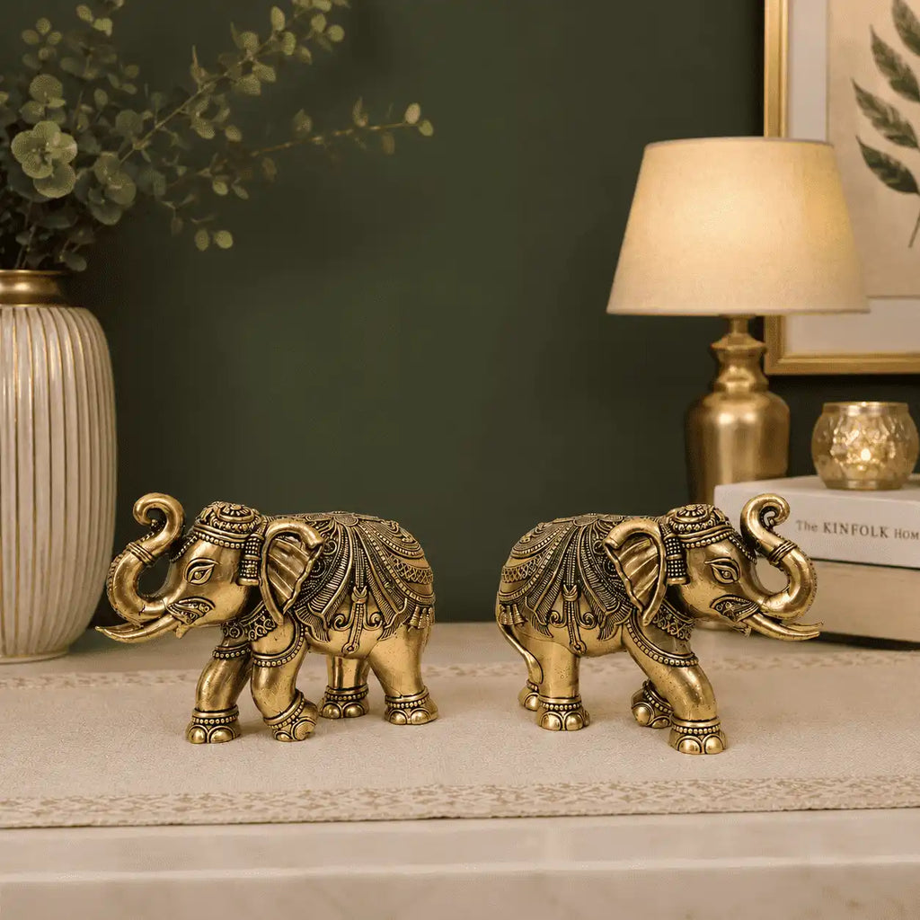 Brass Superfine Elephant Lightweight Statue Pair Vedansh Craft