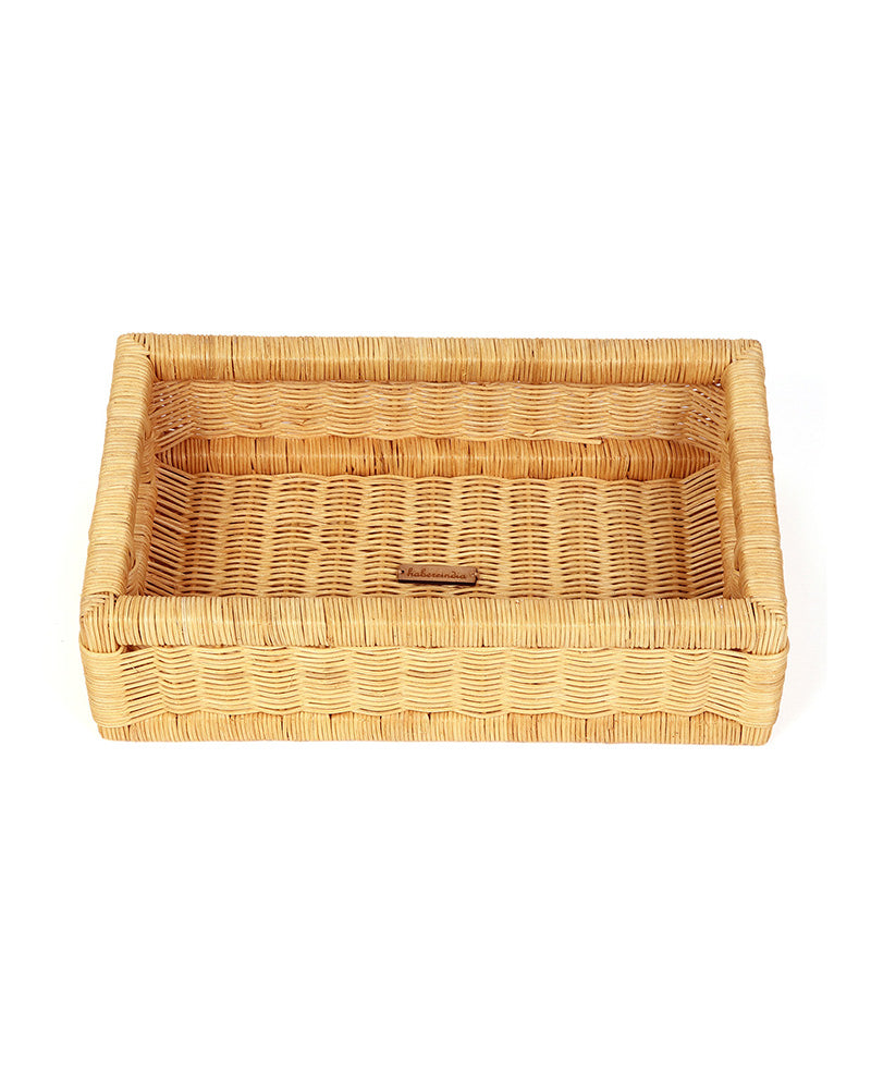 Multipurpose Rattan Basket for Use as Tray, Storage Organizer, or Decorative Accent