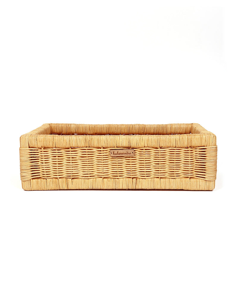 Multipurpose Rattan Basket for Use as Tray, Storage Organizer, or Decorative Accent