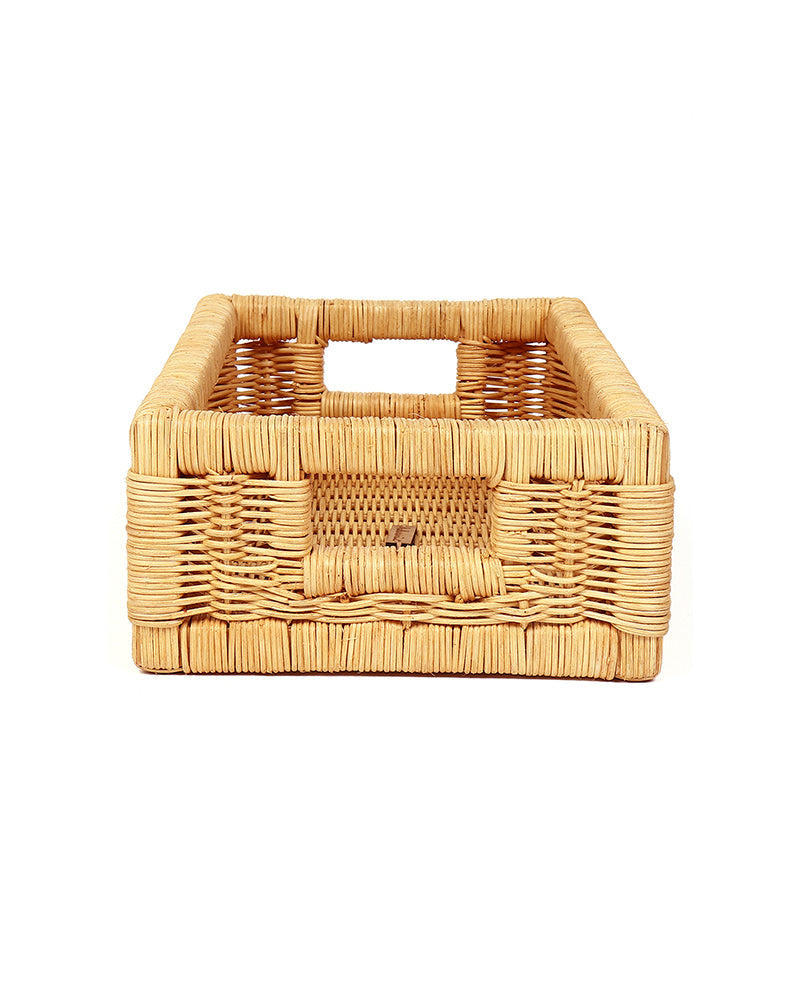 Multipurpose Rattan Basket for Use as Tray, Storage Organizer, or Decorative Accent