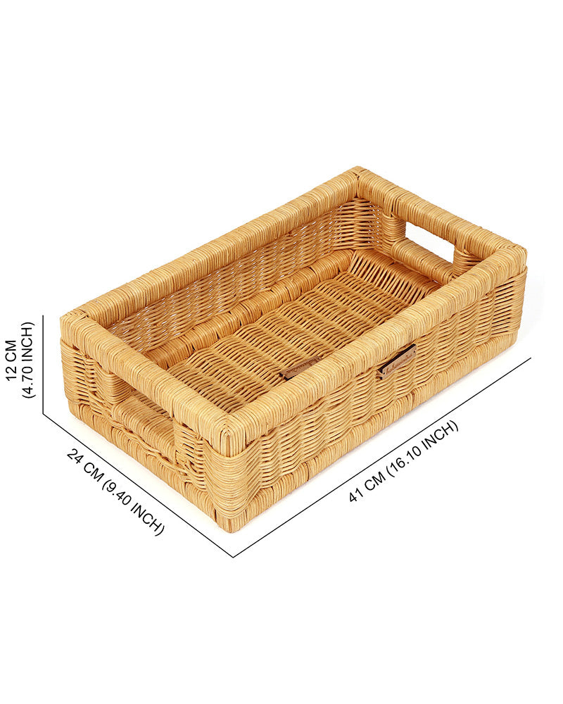 Multipurpose Rattan Basket for Use as Tray, Storage Organizer, or Decorative Accent
