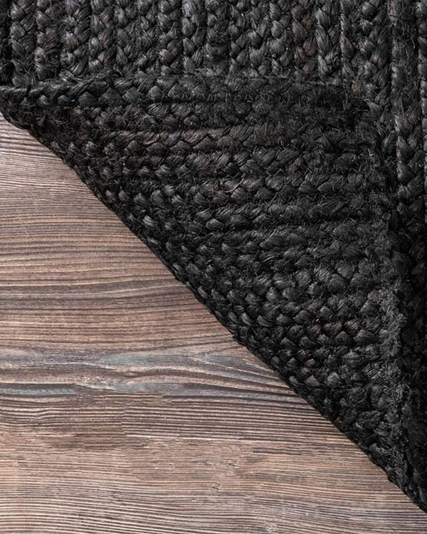 Textured Natural Black Rectangular Jute Floor Mat For Living Room