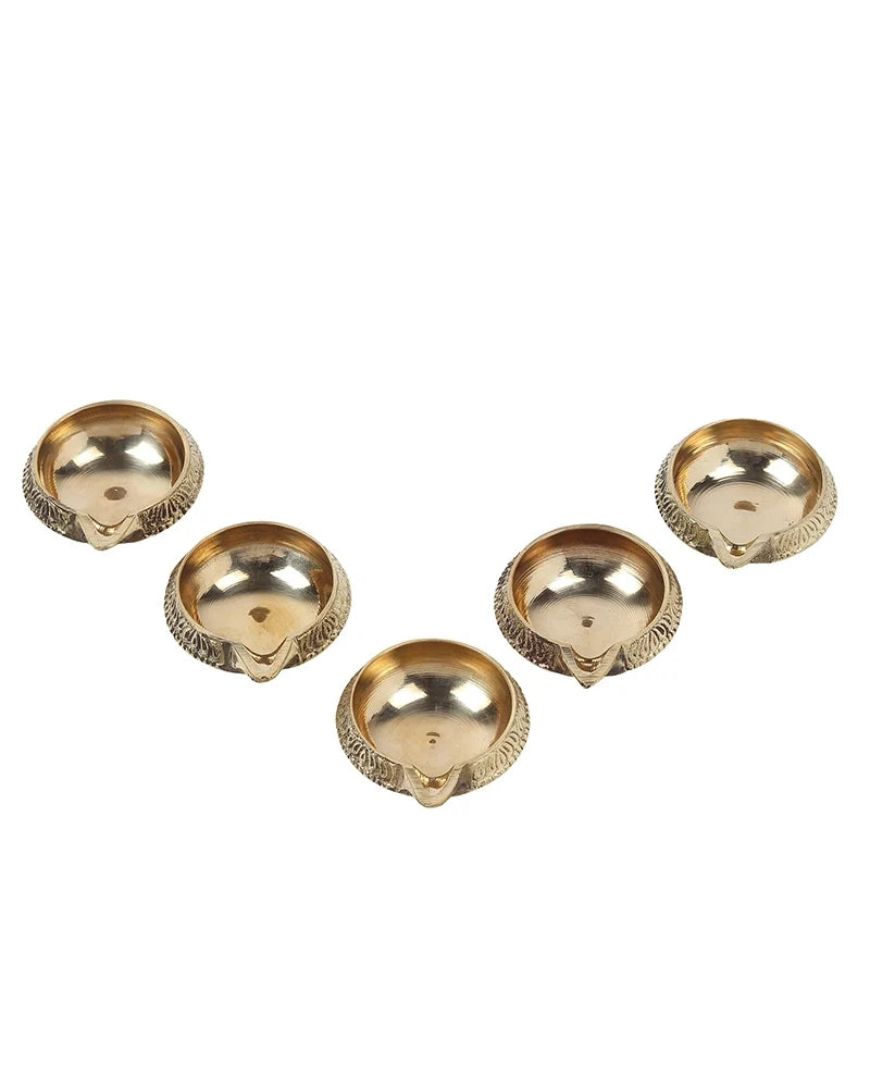 100% Pure Brass Diya for Pooja Diwali Festival Home Décor, Set of 5