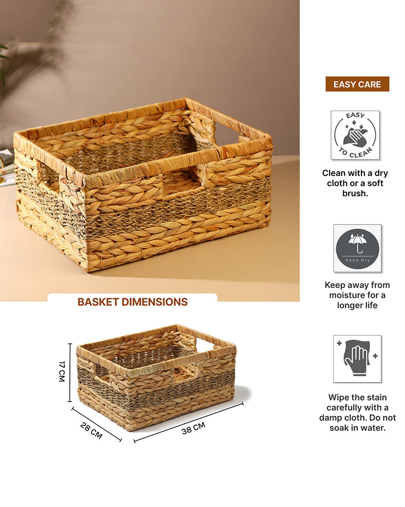 Durable Water Hyacinth Storage Organizer Baskets for Kitchen, Shelf, and Home Organization