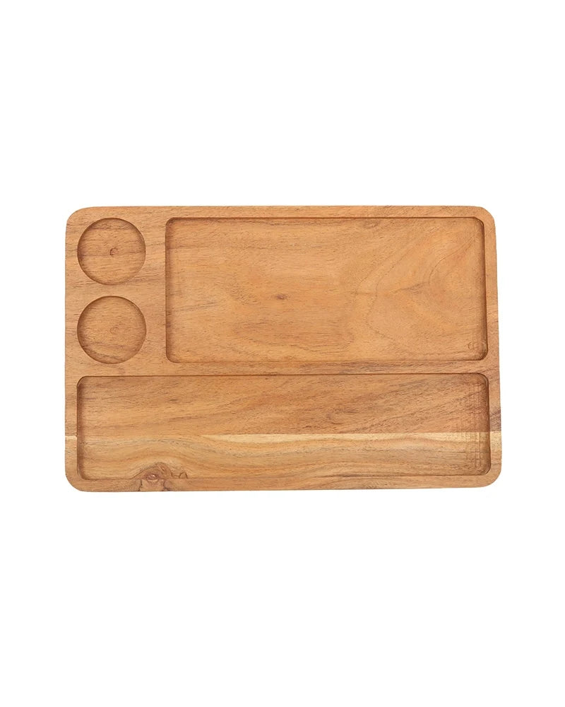 Rectangular Wooden Platter with Cup Sections for Cheese Serving