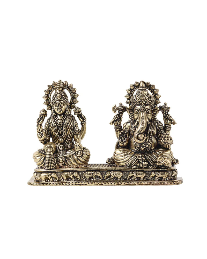 Traditional Brass Laxmi Ganesh Idol for Devotional Rituals and Home Decoration