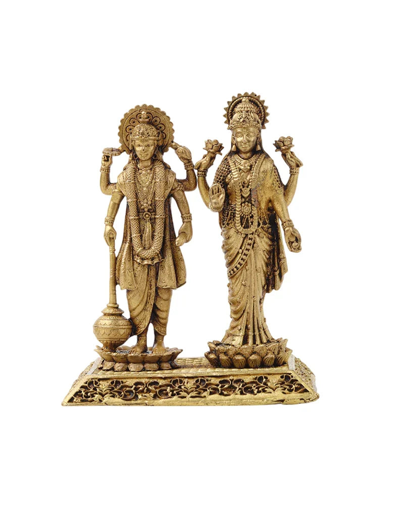 Traditional Lord Vishnu with Laxmi Ji Brass Idol for Pooja and Home Decor