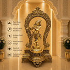 Brass Standing Krishna Idol On Throne / Singhasan (31 Inch) Vedansh Craft