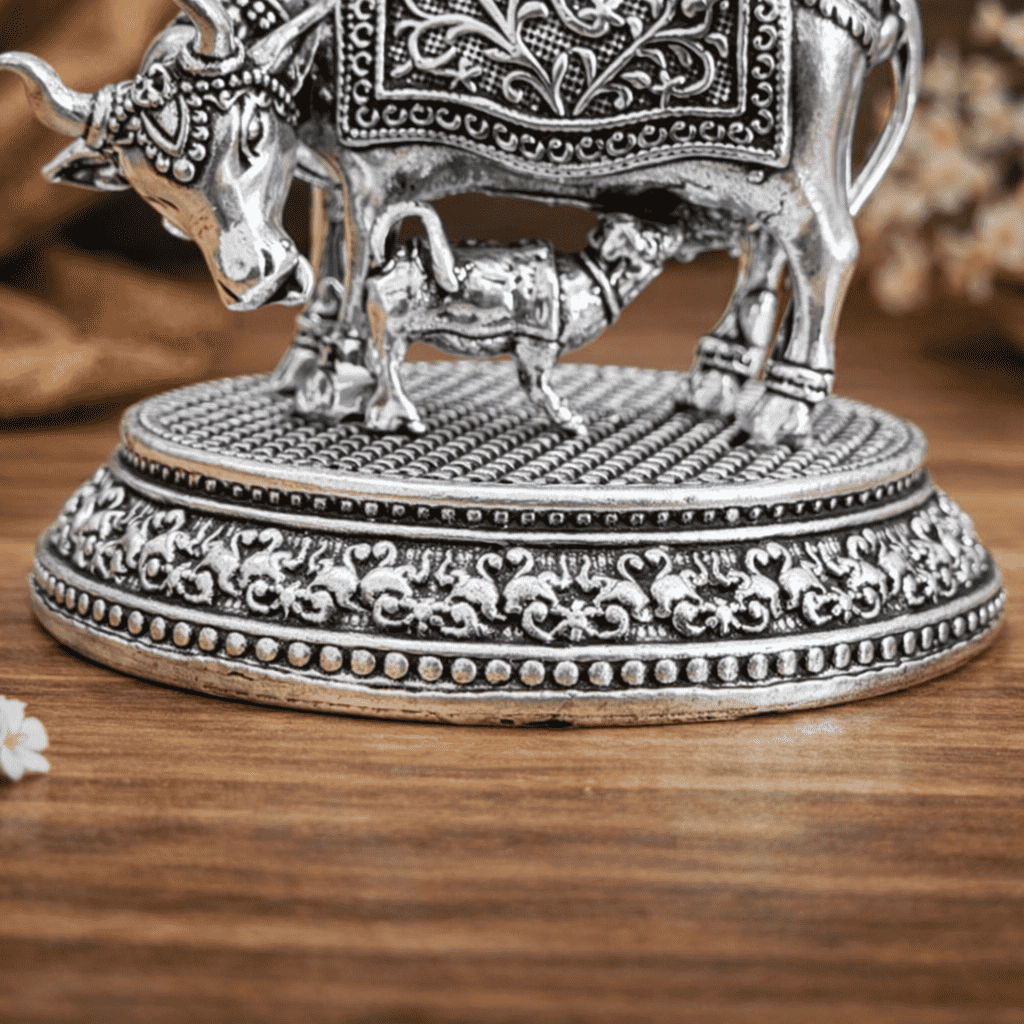 Brass Kamdhenu Cow With Calf Lightweight Idol (2 Inch) Vedansh Craft